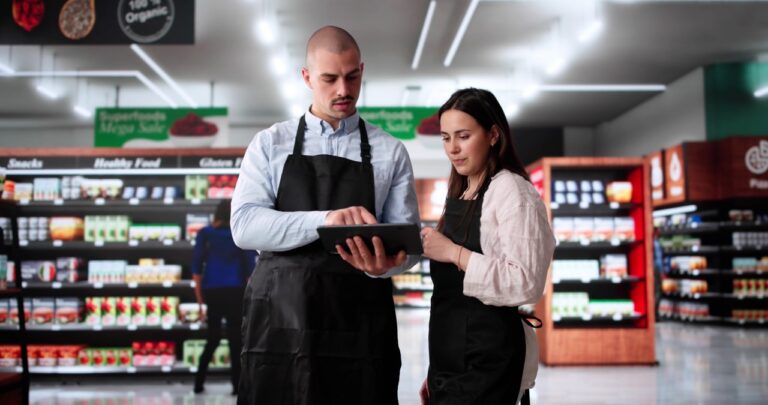 Grocery store manager building a labor budget from POS transaction data